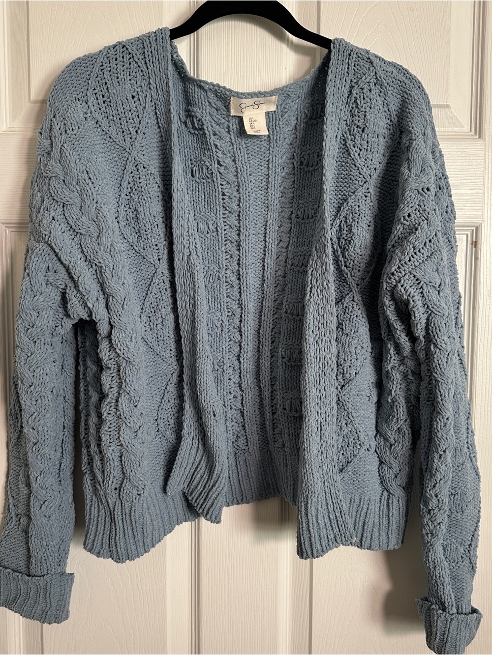 Jessica Simpson Light Blue Cable Open-Front Cardigan
